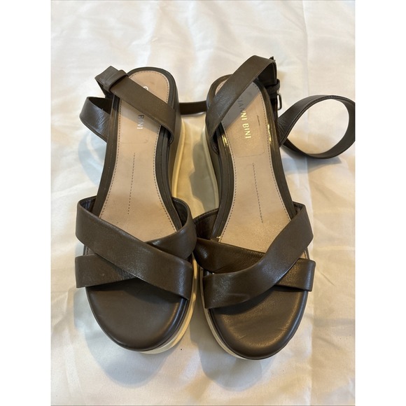 Gianni Bini Shoes - GIANNI BINI Dartann‎ OLIVE BROWN Leather ANKLE STRAP Platform Wedge SANDALS 6.5